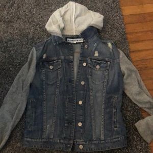 Express Jean jacket with sweater sleeves. Super comfy in size small